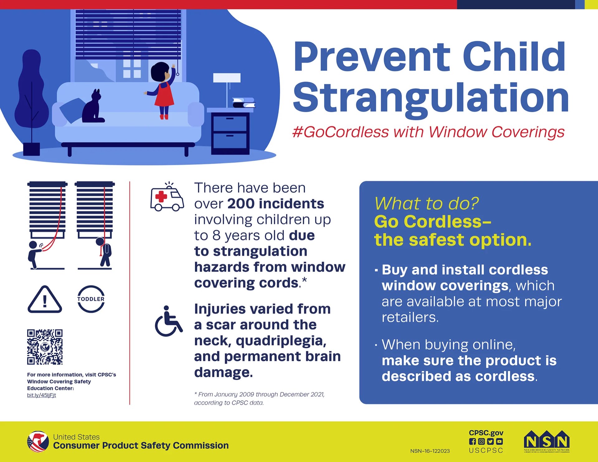 Window Covering Safety Warning Label - Young children can strangle in cord loops